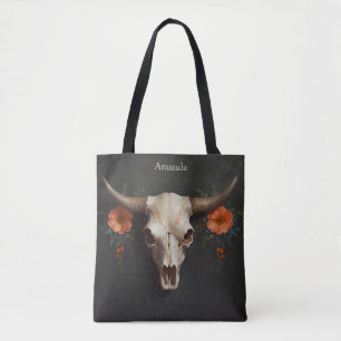 Tote Bag Boho Chic Aquarelle Minimaliste Vache Florale Crân