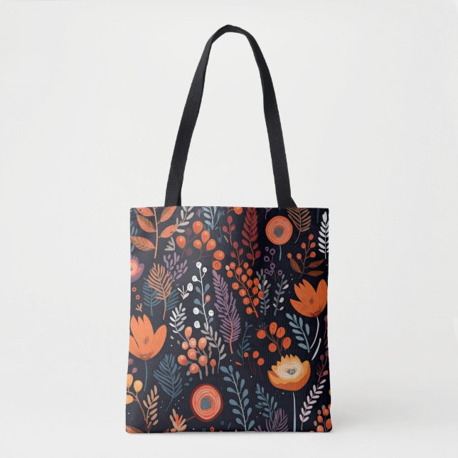 Tote Bag Boho Chic Floral Motif Automne (Devant)