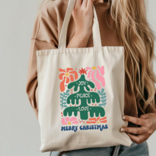 Tote Bag Boho Christmas Joy Peace Love