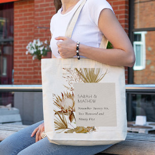 Tote Bag Boho Dusky Blush Protea Séché Palm Mariage Floral