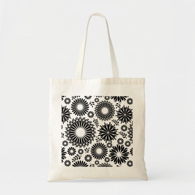 Tote Bag Boho fleurs Motif floral vectoriel noir et blanc (Devant)