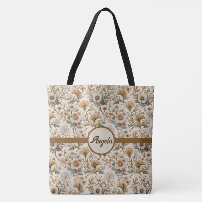 Tote Bag Boho Floral en beige (Devant)