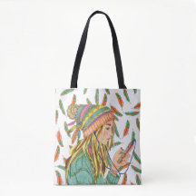 Tote Bag Boho Hat Girl Feather