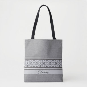 Tote Bag Boho Méditerranée Carrelage noir blanc personnalis