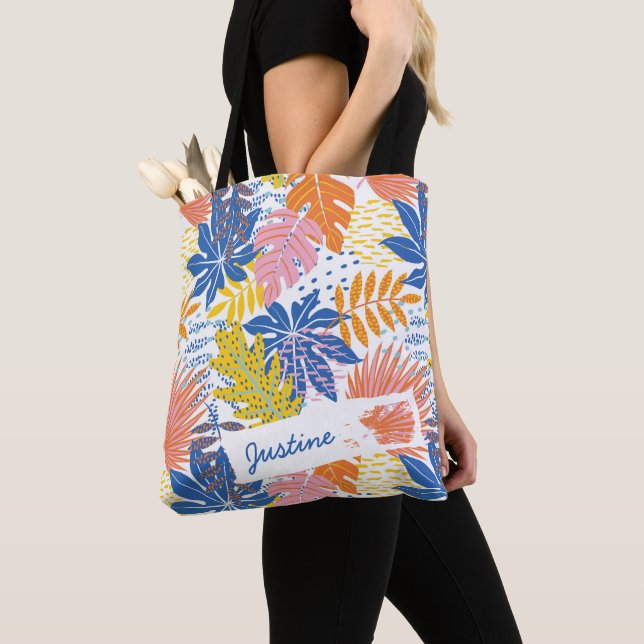 Tote Bag Boho moderne Tropical Palm Feuille Personnalisé (De près)