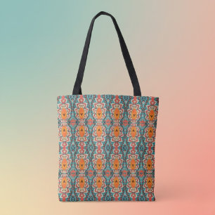 Tote Bag Boho Orange et turquoise Tribal Inspiré