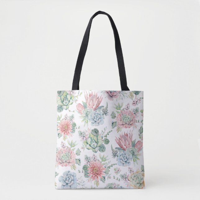 Tote Bag Boho Pastel Aquarelle Succulente Motif Floral (Devant)