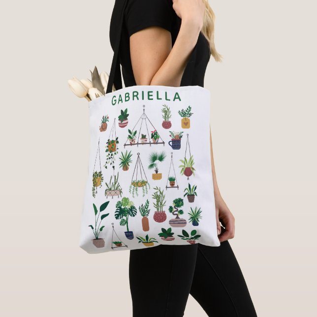 Tote Bag Boho Plante Lady Illustration Art Personnalisé (De près)
