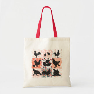 Tote Bag Boho Poulets Cottagecore esthétique rétro Floral