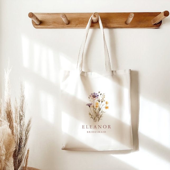 Tote Bag Boho Purple Fleur sauvage Bridesmaid Nom Personnal (Créateur téléchargé)