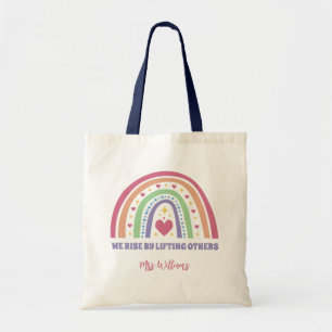 Tote Bag Boho Rainbow Heart Inspiration Custom Teacher