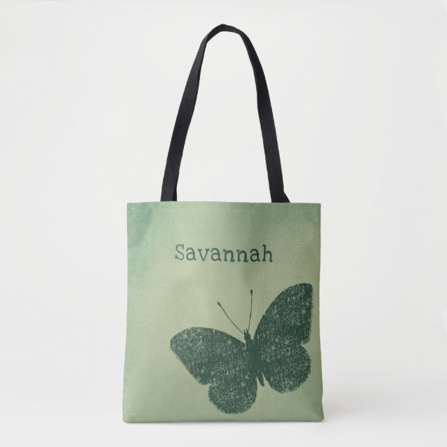 Tote Bag Boho rustique Faded Green Butterfly Fourre-tout (Devant)