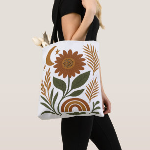Tote Bag Boho Rustique Tournesol & Arc-en-Ciel