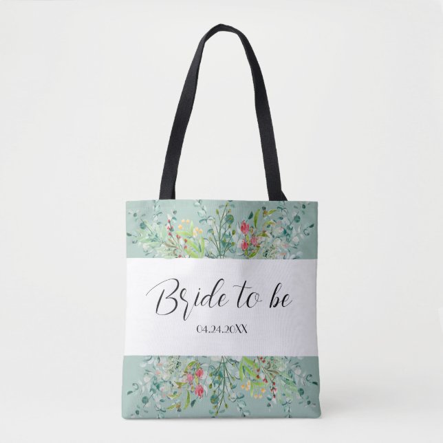 Tote Bag Boho Soft Green avec Fleurs Sauvages Future Mariée (Devant)