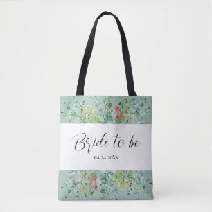 Tote Bag Boho Soft Green avec une mariée Fleur sauvage