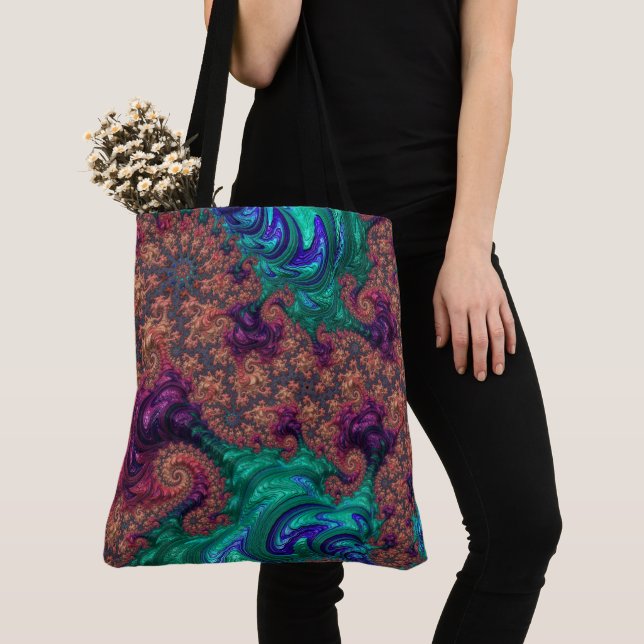 Tote Bag Boho Super Joyau coloré Tonage Abstrait Fractal (De près)