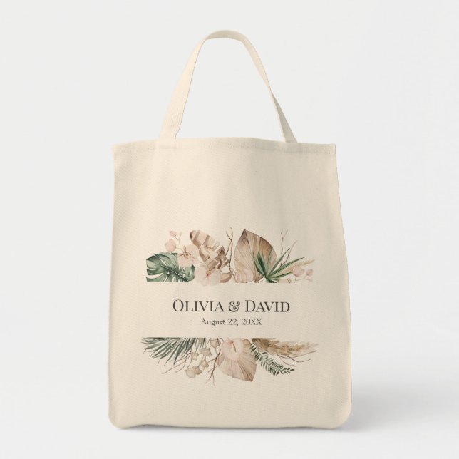 Tote Bag Boho Tropical Monstera et Mariage d'orchidées (Devant)