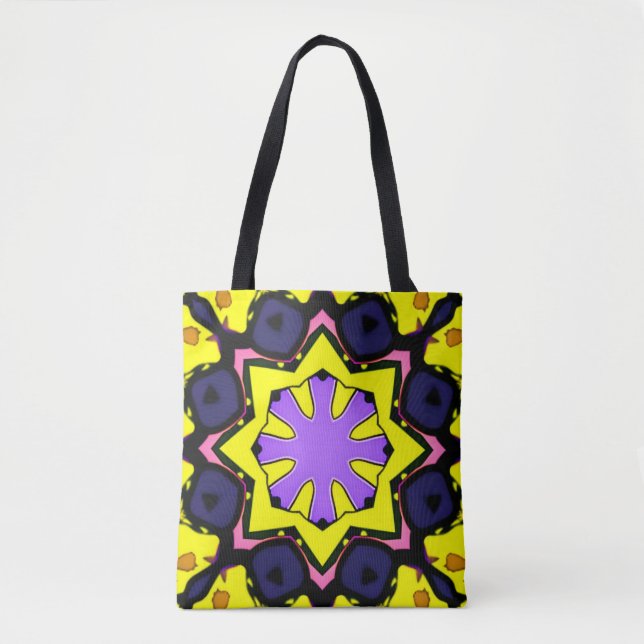 Tote Bag Boho violet, bleu, design rose. Faire une déclarat (Devant)