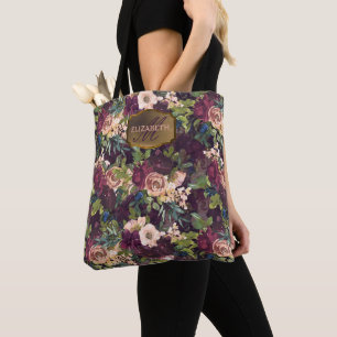 Tote Bag Boho Watercolor Floral Pattern - Monogramme Bourgo