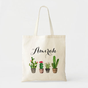 Tote Bag Boho Watercolor Succulents Canvas personnalisée