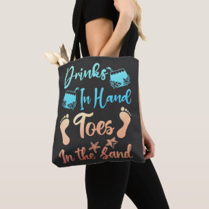 Tote Bag Boire À La Main Les Pieds Dans Le Sable - Plage D