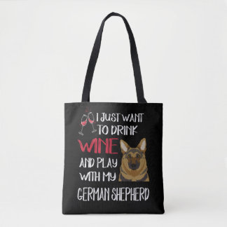 Tote Bag Boire Du Vin Et Jouer Avec Mon Berger Allemand