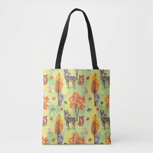 Tote Bag Bois Animaux d'aquarelle (Devant)