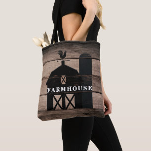 Tote Bag Bois Campagnard Rustique Noir Maison de Ferme