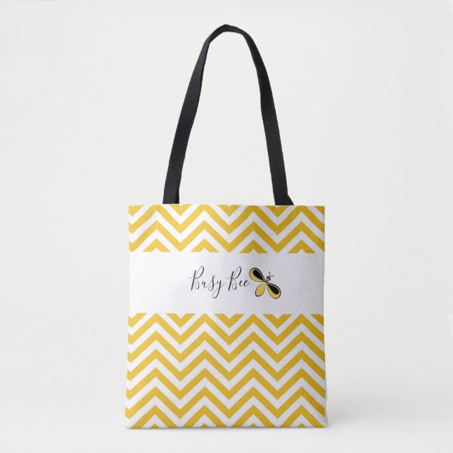 Tote Bag Bois d'abeille, jaune et blanc occupé Fourre-tout (Devant)