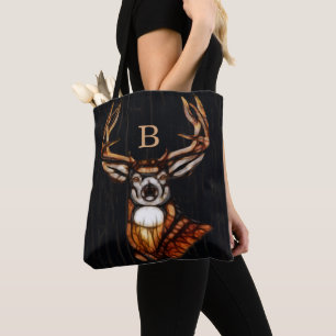 Tote Bag Bois de bois Cerf rustique Pays Monogramme unique