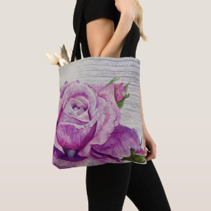 Tote Bag Bois rustique Aquarelle Rose violet