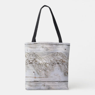 Tote Bag Bois rustique et dentelle antique