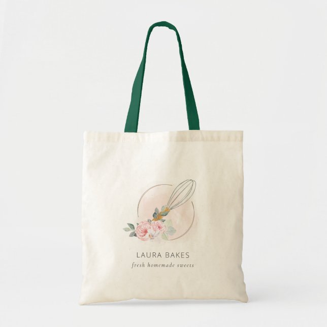 Tote Bag Bois Whisk Blush Aquarelle Floral Chef Logo (Devant)