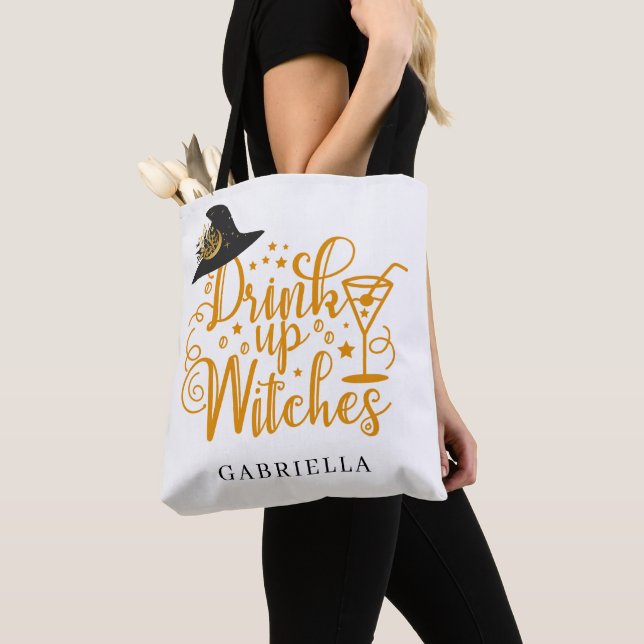 Tote Bag Boisson orange Haut les sorcières Calligraphie  (De près)