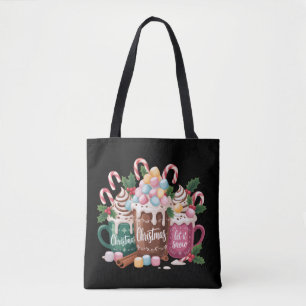 Tote Bag Boissons de Noël Coquette Rose Café Pain d'Épice 
