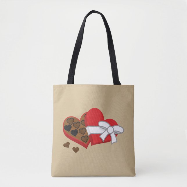 Tote Bag Boîte à cadeaux au chocolat au coeur - Saint-Valen (Devant)
