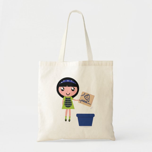 Tote Bag Boîte à pizza Recycling Girl Amusante Éco-Friendly (Devant)