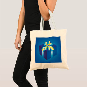 Tote Bag Boîte cadeau bleu avec ruban jaune et Aqua