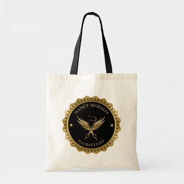 Tote Bag Boîtier de ciseaux d'or Design de logo (Devant)
