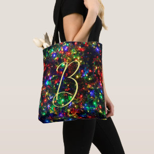 Tote Bag Bokeh Colorful Burry Lumières de Noël Monogramme