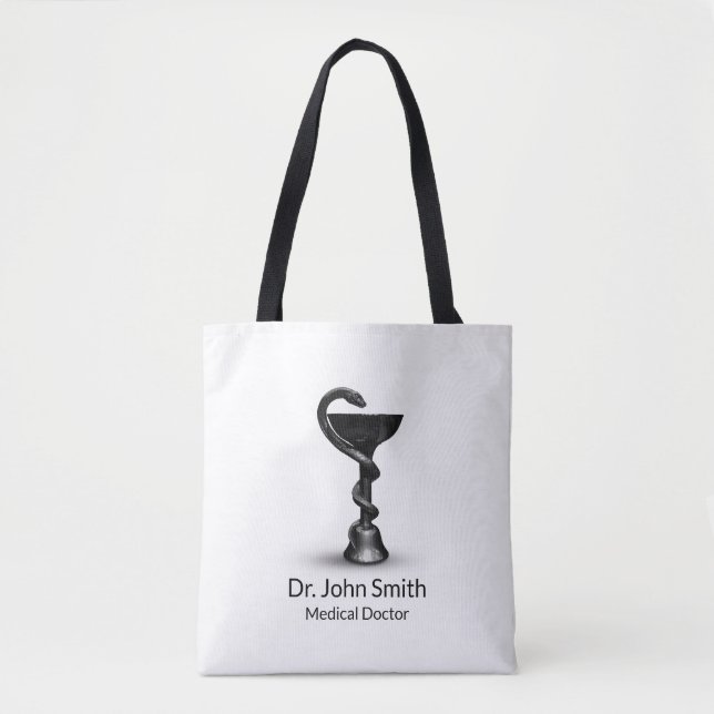 Tote Bag Bol de serpent noir Hygieia Médicale blanc Caduceu (Devant)