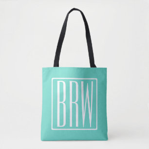 Tote Bag Bold Modern   White on aqua