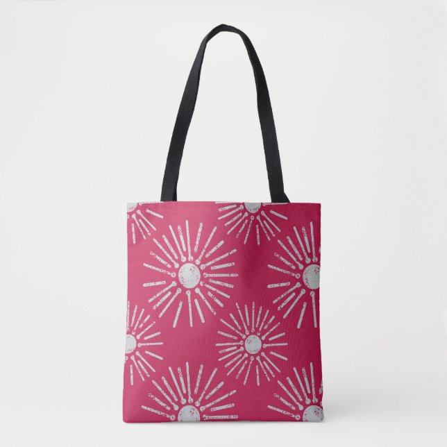 Tote Bag Bold Retro Sunburst Pattern in Deep Pink and White (Devant)