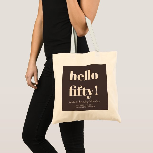 Tote Bag Bold Typography Brown Modern 50th Birthday Custom (Devant (produit))
