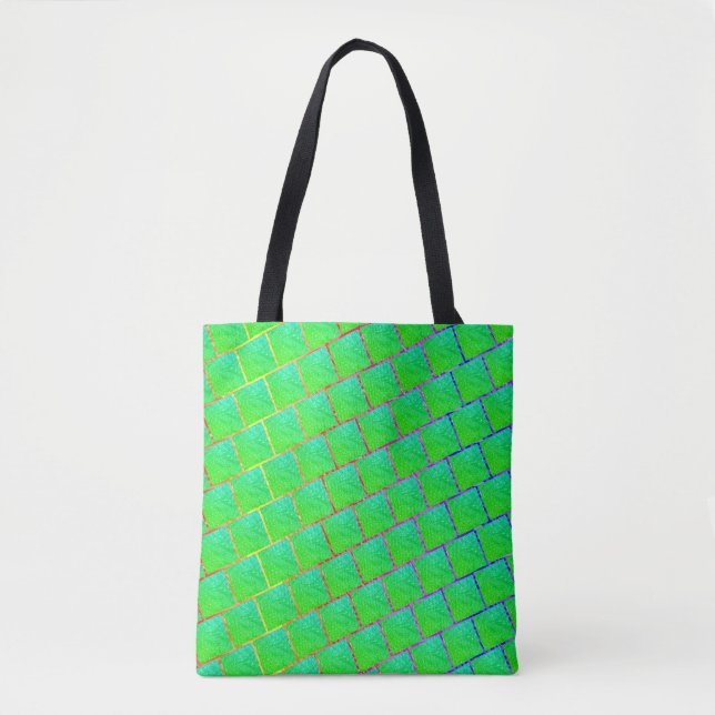 Tote Bag Bolsa verde azulado, 'tom em pertinence' e linhas (Devant)