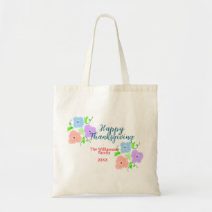 Tote Bag Bon thanksgiving bleu violet rose ajouter famille 
