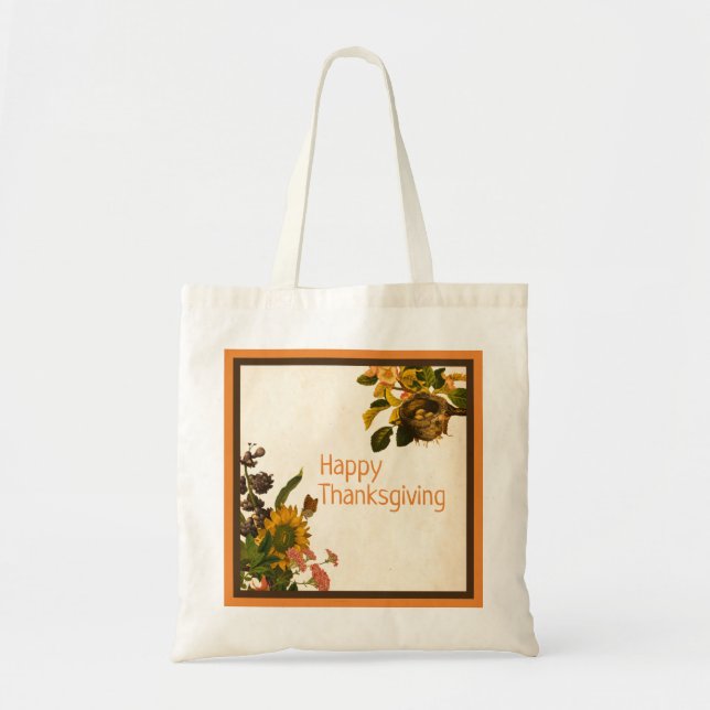 Tote Bag Bon thanksgiving orange et automne Brown floral (Devant)
