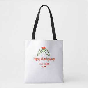 Tote Bag Bon thanksgiving rouge vert feuilles nom de cerise