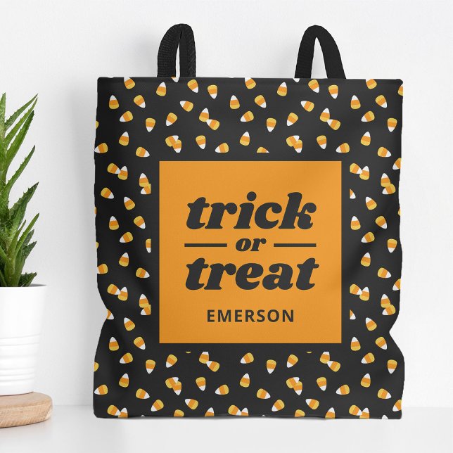 Tote Bag Bonbons Corn Trick ou traiter Halloween monogramme (Créateur téléchargé)