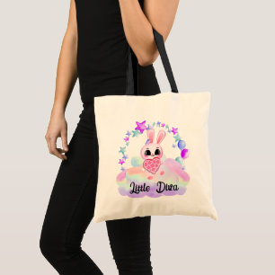 Tote Bag Bonheur doux lapin magique en arc-en-ciel